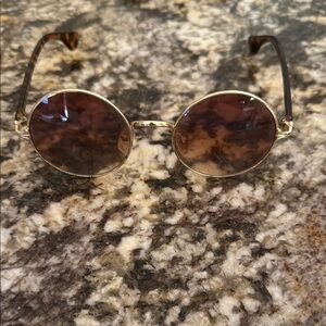 Round Gold Frame Sunglasses with Brown Lenses